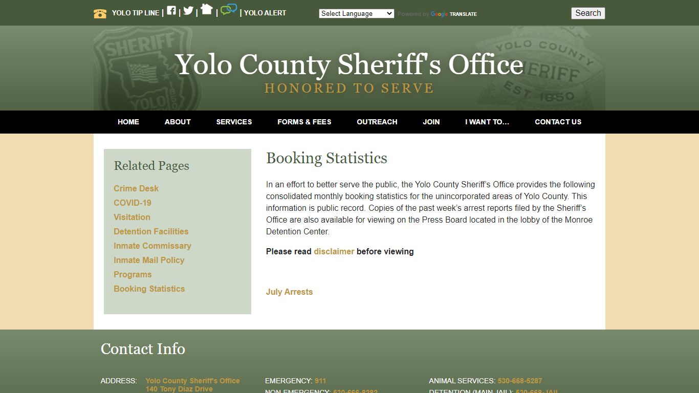 Booking Statistics - Yolo County Sheriff's Office | Woodland, CA